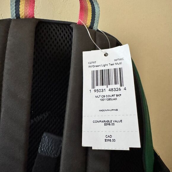 Coach (C2797) Court Light Teal Multi Colorblock Medium Pebbled Leather Backpack - Picture 7 of 12